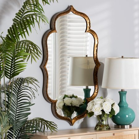 Baxton Studio Arabeth Modern & Contemporary Gold Finished Metal Accent Wall Mirror 207-12552
